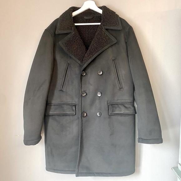 Zara Faux Suede Black Pea Coat - Picture 1 of 12